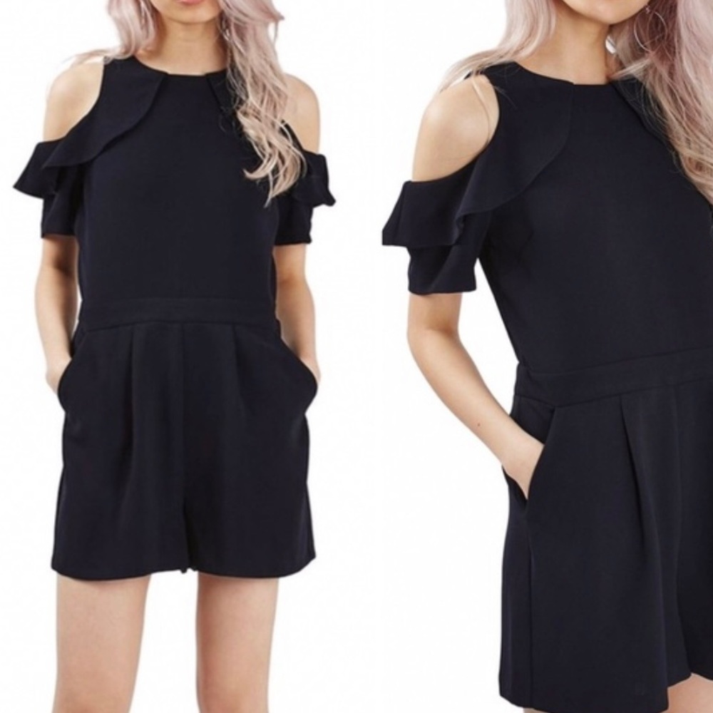 Topshop Cold Shoulder Ruffle Romper - Picture 2 of 3
